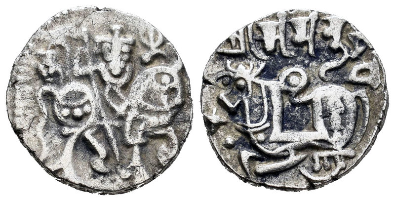 Denario. 870-875. (Mitchiner-1585-88). Ag. 3,23 g. Jinete y cebú. Almost VF. Est...