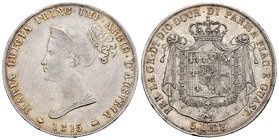 Italy. Parma. Maria Luigia. 5 liras. 1815. Milano. (Km-30). Ag. 24,86 g. Golpecitos en el canto y rayitas. Choice VF. Est...200,00.