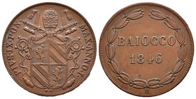 Italy. Papal States. Pio IX. 1 baiocco. 1846 (Anno I). Rome. R. (Km-1339.1). Ae. 9,96 g. Escasa. Choice VF. Est...70,00.