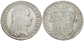 Italy. Ferdinand IV. Piastra da 120 grana. 1795. Nápoles. M / A-P. (Km-215). Ag. 2,35 g. Rayas de ajuste. VF. Est...150,00.