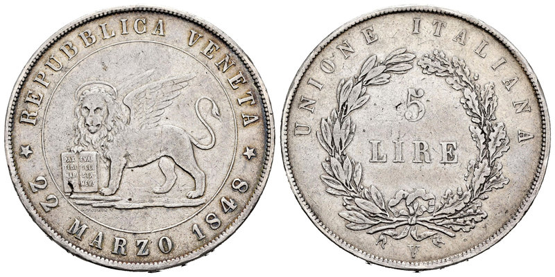 Italy. Venice. 5 liras. 1848. V. (Km-803). (Pagani-177). Ag. 24,79 g. VF. Est......