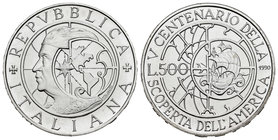 Italy. 500 liras. 1990. Rome. R. (Km-140). Ag. 11,00 g. Original luster. UNC. Est...30,00.