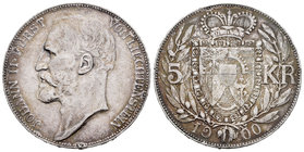 Liechtenstein. Johann II. 5 kronen. 1900. (Km-Y4). Ag. 23,88 g. Minor nick on edge. Very scarce. Almost VF. Est...300,00.