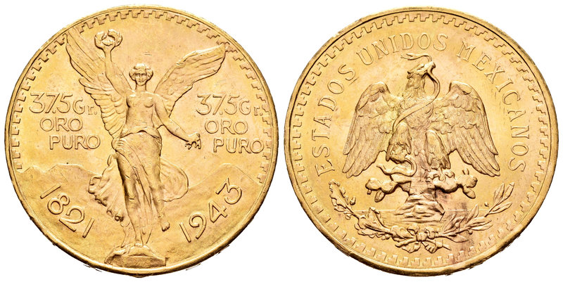 Mexico. 50 pesos. 1943. (Km-482). (Fr-173). Au. 41,79 g.  Escasa. UNC. Est...170...