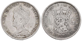 Low Countries. Wilhelmina. 1 gulden. 1911. (Km-148). Ag. 9,88 g. Scarce. Choice F. Est...70,00.