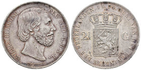 Low Countries. Wilhelm III. 2 1/2 gulden. 1874. (Km-82). Ag. 24,91 g. Choice VF. Est...60,00.