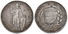 Peru. 8 reales. 1845. Lima. MB. (Km-142.10). Ag. 27,80 g. Minor nicks on edge. Scarce. VF. Est...120,00.