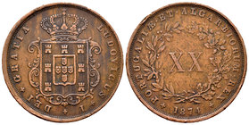 Portugal. Luiz I. 20 reis. 1874. (Km-515). Ae. 25,14 g. Minor nicks on edge. VF. Est...25,00.