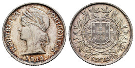 Portugal. Republic. 10 centavos. 1915. (Km-563). Ag. 2,53 g. Almost UNC. Est...18,00.