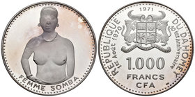 Dahomey Republic. 1000 francos CFA. 1971. (Km-4.1). Ag. 51,18 g. X Aniversario de independencia. PR. Est...200,00.