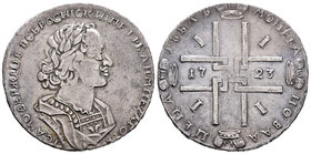 Russia. Peter I. 1 rublo. 1723. Moscow. (Km-162.1). (Bitkin-905). (Dav-1657). Ag. 27,82 g. Scarce. Choice VF. Est...700,00.