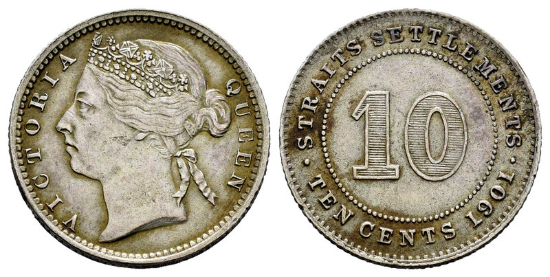 Straits Settlements. Victoria Queen. 10 cents. 1901. (Km-11). Ag. 2,71 g. XF. Es...