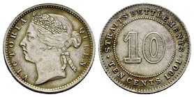 Straits Settlements. Victoria Queen. 10 cents. 1901. (Km-11). Ag. 2,71 g. XF. Est...100,00.