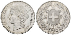 Switzerland. 5 francos. 1890. Bern. B. (Km-34). Ag. 24,93 g. Minor nicks. Scarce. Almost XF. Est...220,00.