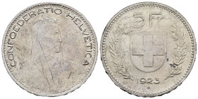 Switzerland. 5 francos. 1923. Bern. B. (Km-37). Ag. 24,98 g. Minor nicks on edge. Hairlines. Almost XF. Est...50,00.