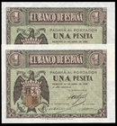 1 peseta. 1938. Burgos. (Ed 2017-428a). 30 de abril, Escudo de España. Serie E. Pareja correlativa. UNC. Est...60,00.