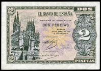 2 pesetas. 1938. Burgos. (Ed 2017-429a).  30 de abril, Arco de Santa María y catedral. Serie A. UNC. Est...35,00.