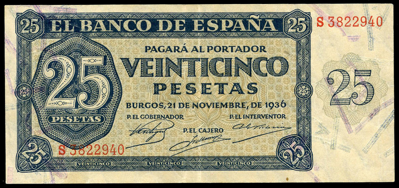 25 pesetas. 1936. Burgos. (Ed 2017-419a). 21 de noviembre, por Giesecke y Devrie...