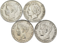 Lote de 4 monedas de 1 peseta del Centenario 1893, 1899, 1900 (2). A EXAMINAR. Choice F/Almost VF. Est...60,00.