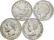 Lote de 4 monedas de 2 pesetas del Centenario 1870, 1882, 1892 y 1894. A EXAMINAR. Choice F/Almost VF. Est...70,00.