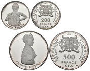 Dahomey Republic. Ag. Lote de 2 monedas de plata, 1971, serie X Aniversario de independencia, 200 francos CFA y 500 francos CFA. A EXAMINAR. PR. Est.....