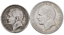 Serbia. Lote de 2 monedas de plata de 1879 de 1 y 2 dinara. A EXAMINAR. Almost VF/VF. Est...60,00.