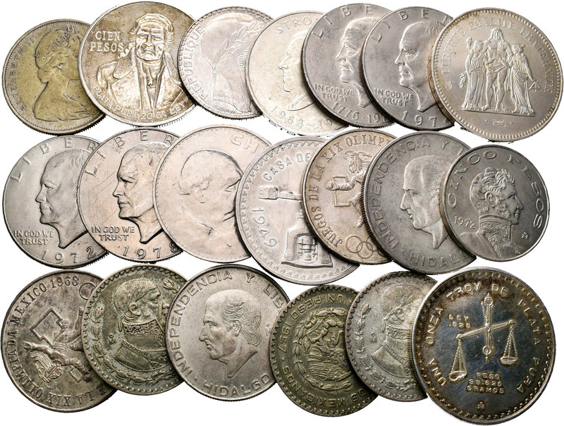 Lote de 20 monedas de plata extranjeras, Canadá (1), Estados Unidos (4), Francia...