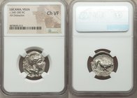 LUCANIA. Velia. Ca. 340-300 BC. AR didrachm (21mm, 12h). NGC Choice VF. Ca. 340-334 BC. Head of Athena right, wearing crested Attic helmet, the bowl d...