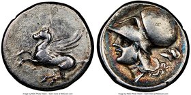 ACARNANIA. Argos Amphilocicum. Ca. 350-300 BC. AR stater (22mm, 12h). NGC VF, graffiti. Pegasus flying left, A below / APΓEI, head of Athena left, wea...