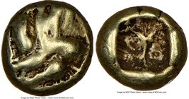 IONIA. Uncertain mint. Ca. 625-550 BC. EL 1/24 stater or myshemihecte (6mm, 0.59 gm). NGC VF 4/5 - 4/5. Uncertain design / Incuse square divided into ...
