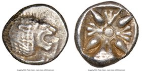IONIA. Miletus. Ca. late 6th-5th centuries BC. AR obol or 1/12 stater (10mm). NGC XF. Milesian standard. Forepart of roaring lion left, head reverted ...