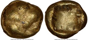 LYDIAN KINGDOM. Alyattes or Croesus (ca. 610-546 BC). EL 1/24 stater or myshemihekte (5mm, 0.59 gm). NGC XF 4/5 - 3/5. Sardes mint. Paw of lion / Irre...