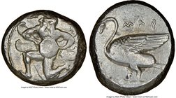 CILICIA. Mallus. Ca. 440-385 BC. AR stater (20mm, 3h). NGC VF. Bearded male, winged, in kneeling/running stance left, holding solar disk with both han...