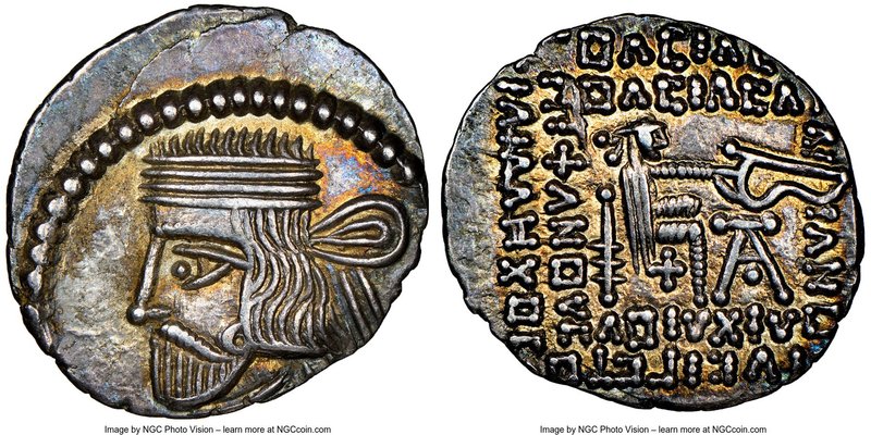 PARTHIAN KINGDOM. Vardanes II (AD 55-58). AR drachm (20mm, 12h). NGC AU. Ekbatan...