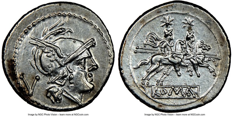 Anonymous (ca. 211 BC or later). AR quinarius (16mm, 2h). NGC AU. Rome. Head of ...