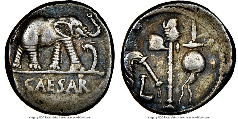 Julius Caesar, as Dictator (49-44 BC). AR denarius (16mm, 3.82 gm, 4h). NGC Choi...