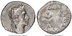 Augustus (27 BC-AD 14). AR denarius (19mm, 6h). NGC Fine. Uncertain Spanish mint (Colonia Patricia?), ca. 19-18 BC. Laureate head of Augustus right / ...