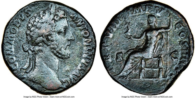 Commodus (AD 177-192). AE sestertius (31mm, 1h). NGC VF. Rome. M COMMODVS ANTONI...