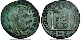 Divus Constantius I (AD 305-306). AE follis (24mm, 6.23 gm, 2h). NGC AU 4/5 - 4/5. Aquileia, AD 307-310. DIVO CONSTANTIO AVG, veiled bust right / MEMO...