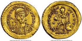 Theodosius II, Eastern Roman Empire (AD 402-450). AV solidus (21mm, 4.44 gm, 6h). NGC Choice XF 5/5 - 2/5, scratches. Constantinople, ca. AD 442-443. ...
