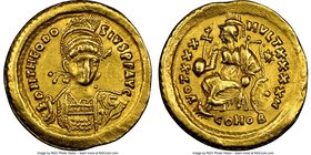 Theodosius II, Eastern Roman Empire (AD 402-450). AV solidus (21mm, 4.42 gm, 6h). NGC Choice XF 5/5 - 2/5, graffito, edge crimp. Constantinople, 8th o...