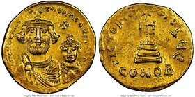 Heraclius (AD 610-641) and Heraclius Constantine. AV solidus (20mm, 4.45 gm, 7h). NGC Choice AU 4/5 - 3/5, wavy flan. Constantinople, 5th officina, ca...