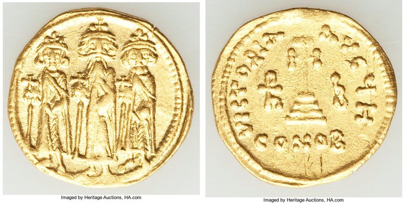 Heraclius (AD 610-641), with Heraclius Constantine and Heraclonas. AV solidus (2...