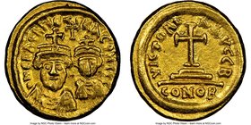 Heraclius (AD 610-641) and Heraclius Constantine. AV solidus (15mm, 4.41 gm, 6h). NGC AU 4/5 - 5/5. Carthage, Indiction 2, 1st cycle (613/4). D N ЄRAC...