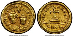 Heraclius (AD 610-641) and Heraclius Constantine (AD 613-641). AV solidus (12mm, 4.45 gm, 6h). NGC Choice VF 5/5 - 2/5, edge filing. Carthage, dated I...