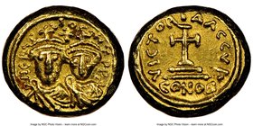 Heraclius (AD 610-641) and Heraclius Constantine (AD 613-641). AV solidus (12mm, 4.50 gm, 6h). NGC Choice AU 5/5 - 5/5. Carthage, dated Indictional Ye...