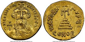 Constans II Pogonatus (AD 641-668). AV solidus (20mm, 4.32 gm, 7h). NGC AU 5/5 - 3/5, graffito, clipped. Constantinople, 3rd officina, ca. AD 649/50-6...