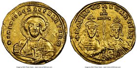 Basil II Bulgaroctonos (AD 976-1025), with Constantine VIII. AV histamenon nomisma (21mm, 4.38 gm, 6h). NGC AU 4/5 - 3/5, edge marks. Constantinople, ...
