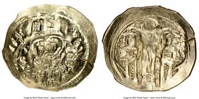 Andronicus II Palaeologus (AD 1282-1328), with Michael IX. AV/EL hyperpyron (22mm, 3.95 gm, 6h). NGC MS 3/5 - 4/5, die shift. Constantinople, ca. AD 1...