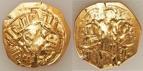 Andronicus II Palaeologus (AD 1282-1328), with Michael IX. AV/EL hyperpyron (22mm, 2.73 gm, 6h). Choice VF, graffito. Constantinople, ca. AD 1294-1320...